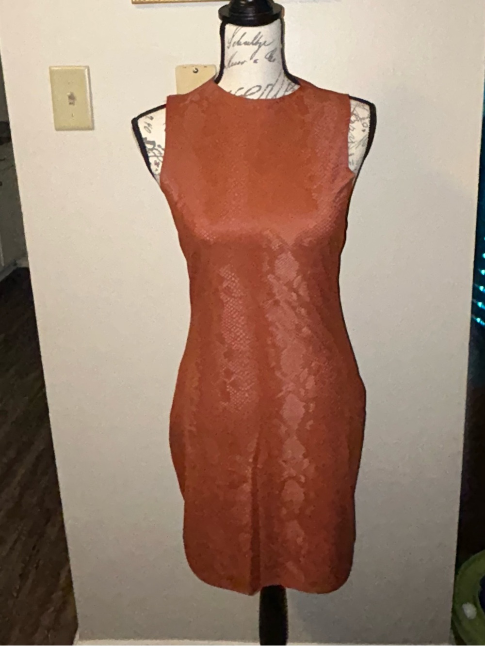 Just Polly NY Faux Snakeskin Sheath Dress Size L US Made Sleeveless
